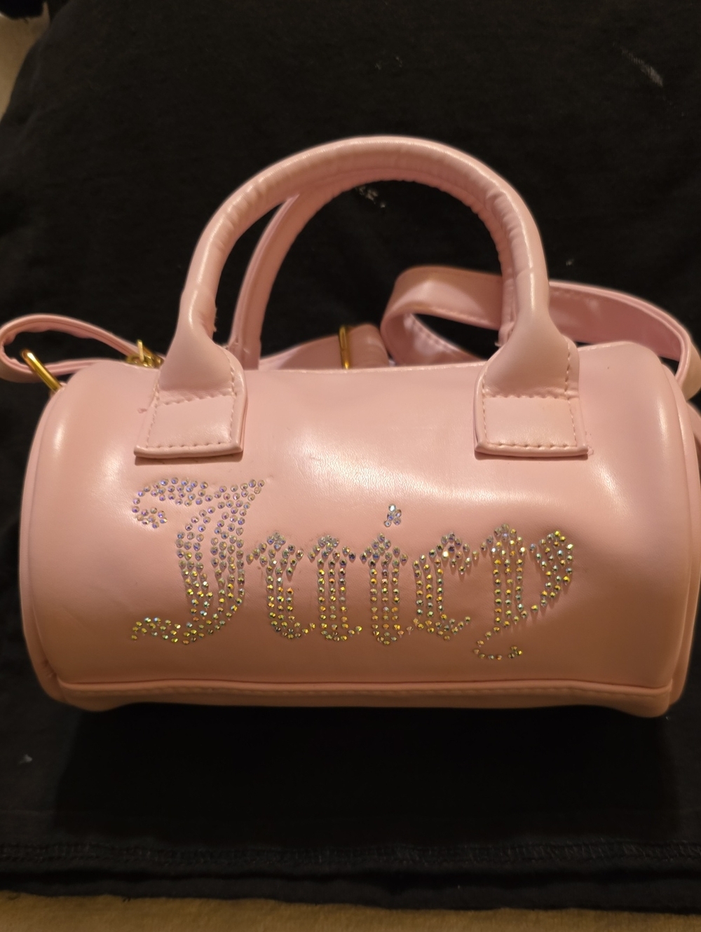 Juicy Couture Kids Pink Rhinestone Script Logo Mini Speedy Barrel Bag